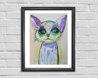 Cat Painting, Nursery Wall Art, Nursery Decor, Animal Wall Art, Cat Art, Pet Wall Decor, Original Art, Canvas Painting, Animal Nursery Decor