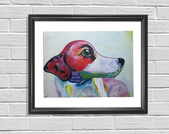 Dog Painting, Original Dog Painting, Dog Art, Canvas Art, Colofrul Wall Art, Dog Nursery Painting, Nursery Art, Girl Room Art,  Animal Decor