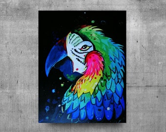 Pintura de loro, arte de pared de vivero, arte colorido, decoración arco iris, decoración de loro, animal espiritual, arte de la sala de estar, arte único, pintura original