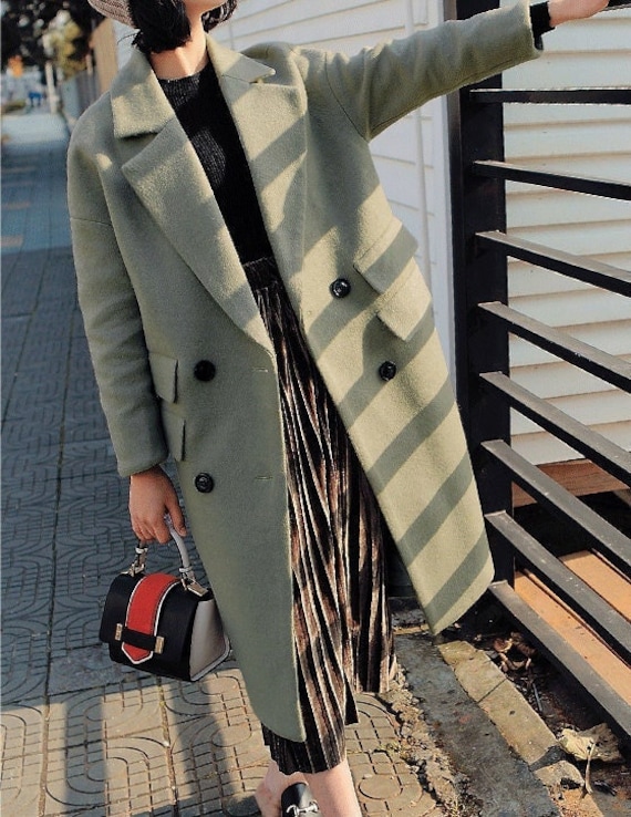 AERIN Longline Wool Coat Jacket Trench Sage Light Green Women