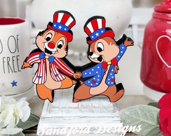 Chip n Dale 4th of July Decor - Disney Patriotic Tiered Tray Decor - Chip n Dale Table Decor