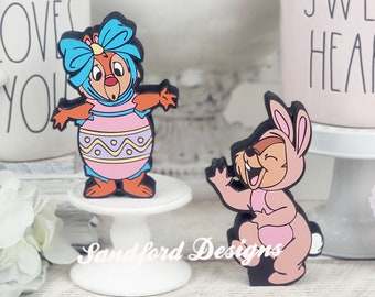 Disney Chip n Dale funny Bunny Easter Decorations, Disney Easter Bunny Decor - Standing Shelf Decor