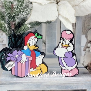 Disney Holiday Decorations, Donald and Daisy Duck Christmas tiered tray decor