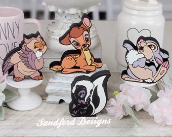 Bambi and friends Wood Tiered Tray Decorations - Disney Character Decor, Bambi movie Decor