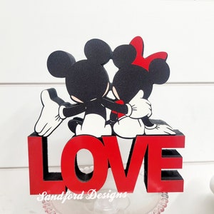 Mickey and Minnie Valentine Tiered Tray Decor - Mickey and Minnie wood love sign