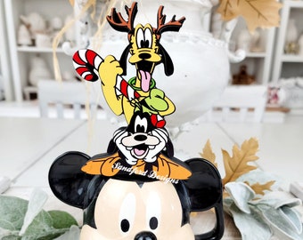 Pluto and Goofy Christmas Tiered Tray Decorations - Disney Pluto Wood reindeer Decor
