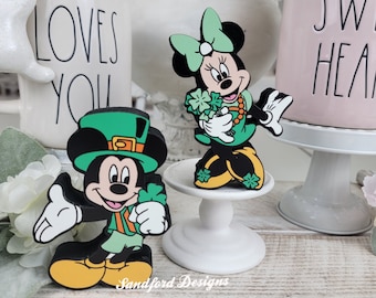 Mickey and Minnie St. Patrick's Day Decor - Disney Tiered Tray Decor - Lucky Irish Decorations