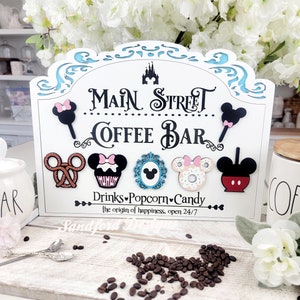 Disney Main Street Coffee bar sign - Disney kitchen Decor - 3d Wood Sign - Mickey Pretzel