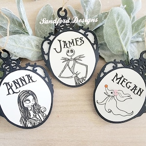 Jack and Sally Ornament tags, Zero Stocking Decor, Personalized Disney Christmas Tags