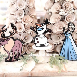 Disney Frozen Elsa, Olaf, and Sven self-standing wood pieces, Frozen tiered tray decor