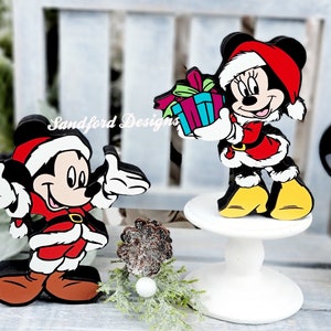 Mickey and Minnie Christmas Decor: Painted Wood Holiday Figures