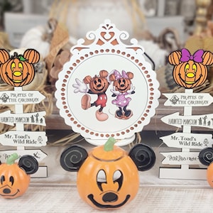 Mickey and Minnie Halloween Pumpkin Tray Decor - Disney Vintage Spooky Season Decorations