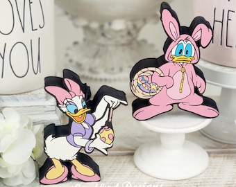 Donald and Daisy Bunny Decorations,  Disney Easter Tiered Tray Decor, Disney Home Decor