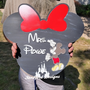 Minnie Mouse Chalkboard Teacher 3d Wood Sign -  Custom Mickey Teacher Appreciation Gift