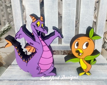 Orange Bird and Figment Dragon Wooden Decor, Disney Tiered Tray