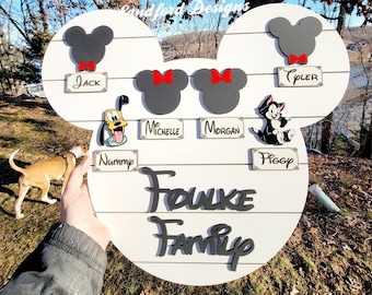Custom Mickey Family Wood Sign - Farmhouse Disney Wall Art - Personalized 3d Wood sign