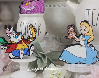 Alice in Wonderland Tiered tray Decor-  Disney Home Decor - Alice and White Rabbit Wood Decor