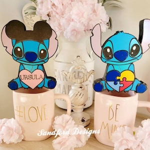 Personalized Stitch Tiered Tray Decor, Autism Awareness Heart, Disney Lilo and Stitch