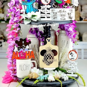 Mickey and Minnie Beach Party Tiered Tray Decor - Disney Hawaii Decorations -