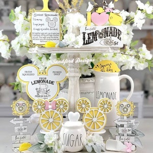 Mickey and Minnie Farmhouse Lemon Decor - Disney Citrus Decorations -  Table Tiered Tray Decorations