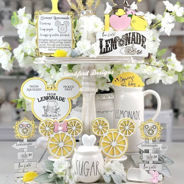 Mickey and Minnie Farmhouse Lemon Decor - Disney Citrus Decorations -  Table Tiered Tray Decorations