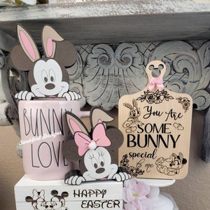 Easter Mickey and Minnie bunny shelf sitters  -  Disney Easter Bunnies peeking pals tiered tray