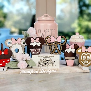 Minnie Snack Tiered Tray Decor  - Disney Home Decorations - Minnie Ice Cream and Minnie Pretzel