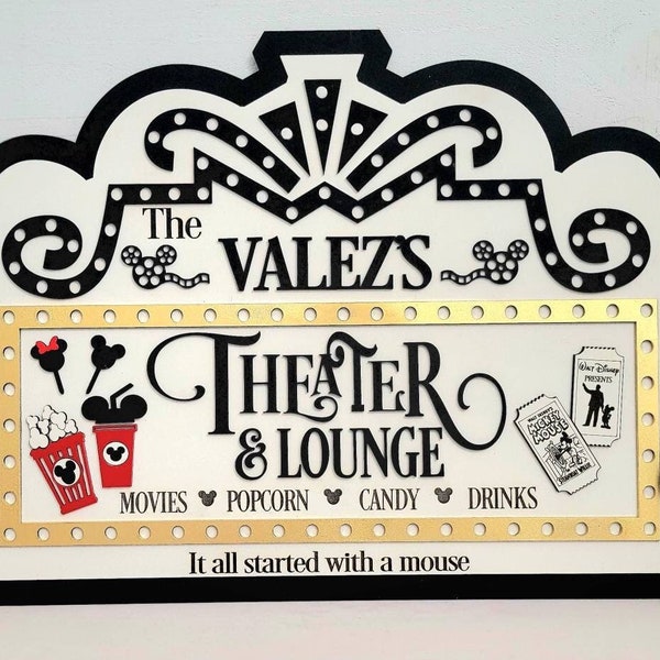 Mickey Movie Theater Sign - Personalized Disney Steam Boat Willie Decor - Christmas Family Gift