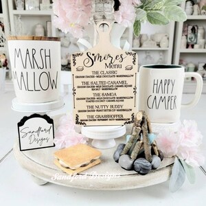 S'mores Menu Sign - Rustic Camping Decor Tiered Tray, Wanderlust Theme, Adventure Awaits