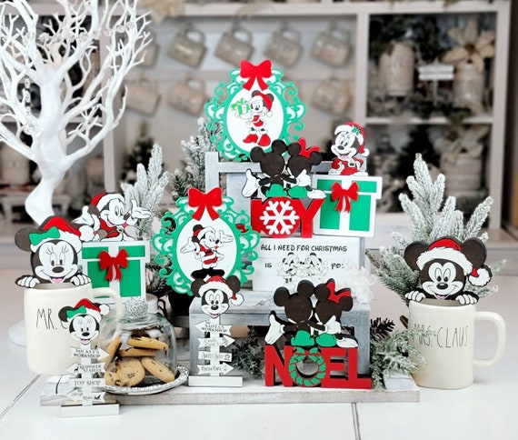 Mickey and Minnie Christmas Decorations, Mickey and Minnie tiered tray Signs, Disney Christmas Decor, Noel Christmas Decor