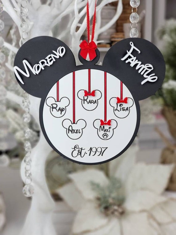 Mickey Family Ornament, Mickey Christmas Family Ornament, Christmas Family,  Family Name Ornament, Personalized Disney Christmas Decor 