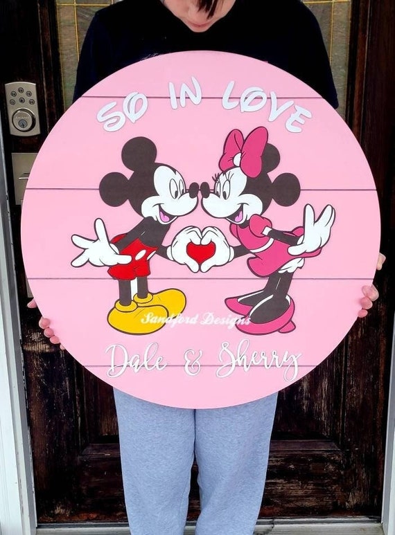 Mickey and Minnie personalized door hanger, Disney Home Decor, Family Door hanger