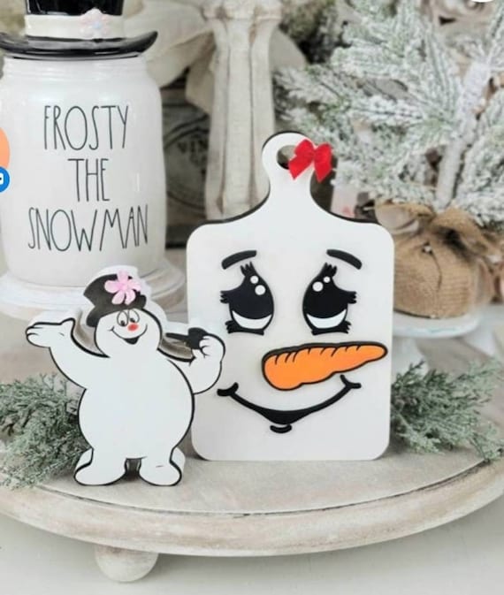 Vintage Frosty Snowman Decor Set - Farmhouse Christmas Tier Tray - Holiday Snowman Decor-  Vintage Christmas decorations