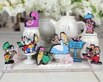 Alice in Wonderland Tiered Tray Decor – Wooden Disney Characters