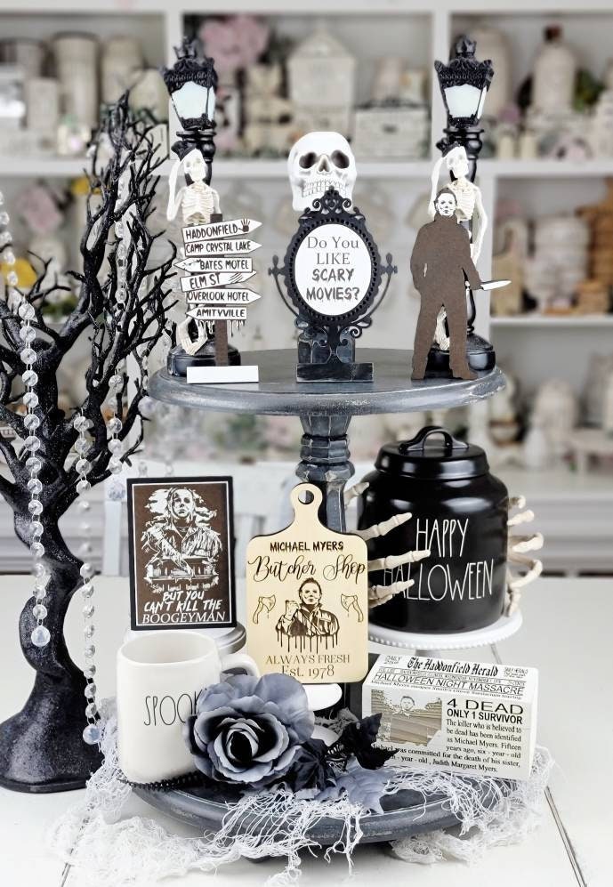 Michael Myers Tiered Tray Decor, Halloween Horror Movie Decor, Gothic Home Decorations