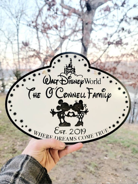 Personalized Mickey family Cast Member Sign - Disney Custom Name Tag for Stroller,  Home Decor