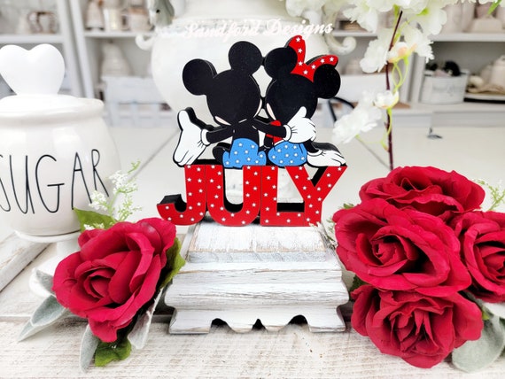 Mickey and Minnie 4th of July Tiered Tray Decor - Disney Wood Signs- Patriotic Table Decor -