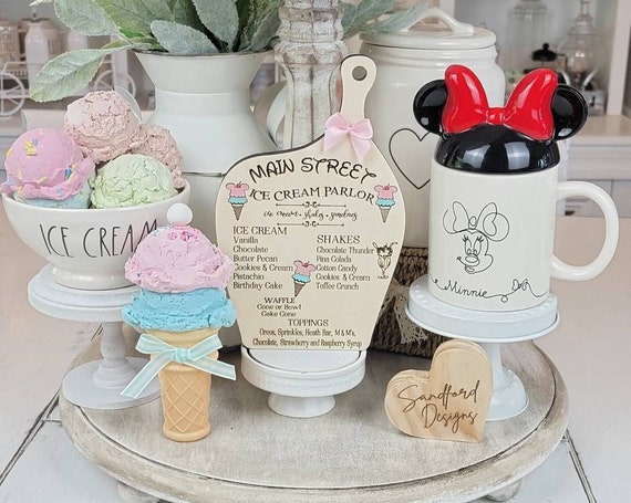 Mickey Ice Cream menu Tiered Tray Decor - Mickey and Minnie Ice Cream Menu Sign -
