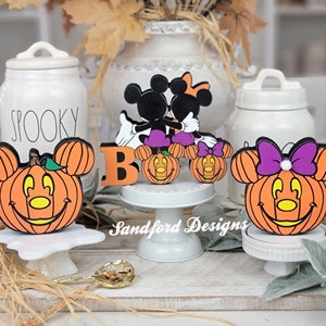 Mickey and Minnie Halloween Pumpkin Tiered Tray  Decor - Disney Jack o Lantern, Fall Home decor