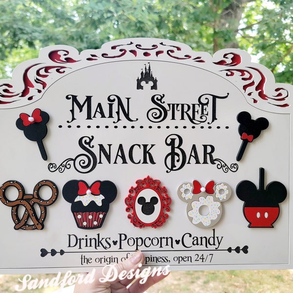 Disney Main Street Snack bar sign - Disney kitchen Decor - 3d Wood Sign - Mickey Pretzel