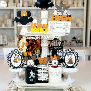 Mickey and Minnie Halloween Tiered Tray Decor - Disney Bat and Vampire Wood Signs