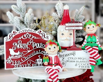 Farmhouse Christmas Hot Cocoa Tiered Tray Decor Set with Hot Chocolate Sign