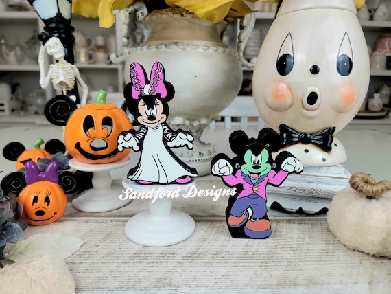 Mickey and Minnie Frankenstein and Bride Tiered Tray Decorations - Disney Halloween
