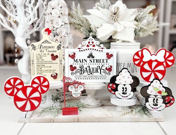 Mickey and Minnie  Peppermint Tray Decor  - Disney Peppermint Decorations, Christmas Decor