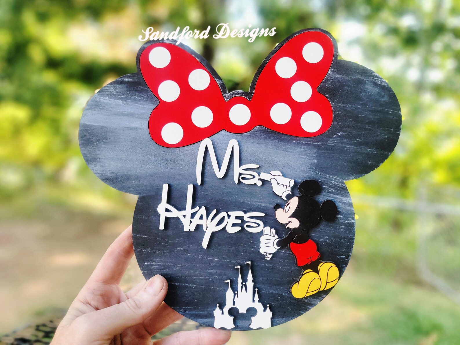 Minnie Mouse Chalkboard Teacher 3d Wood Sign, Custom Mickey Teacher ...