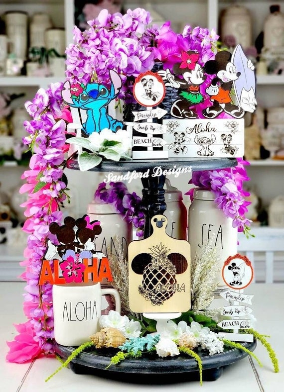 Mickey and Minnie Beach Party Tiered Tray Decor - Disney Hawaii Decorations -