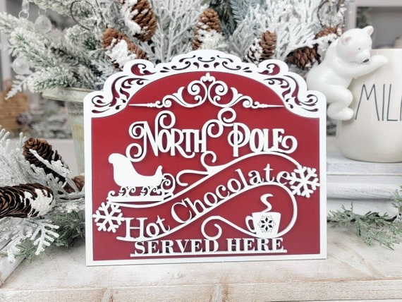 North Pole Hot Chocolate Sign - Victorian cocoa bar decor - Christmas tiered tray display