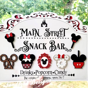 Disney Main Street Snack bar sign - Disney kitchen Decor - 3d Wood Sign - Mickey Pretzel