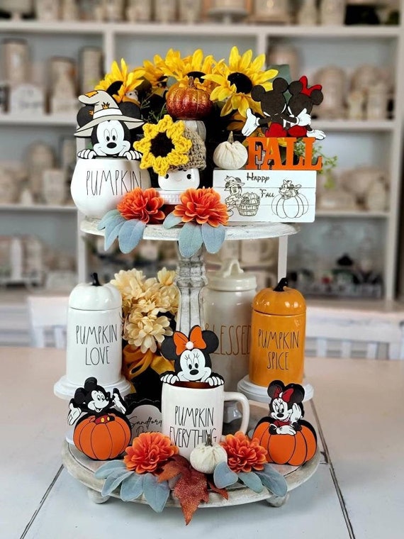 Mickey and Minnie Farmhouse Fall Tray Decor, Disney Thanksgiving Decor, Pumpkin Decorations