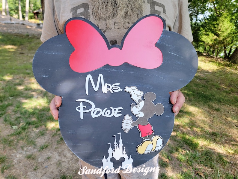 Minnie Mouse Chalkboard Teacher 3d Wood Sign, Custom Mickey Teacher ...
